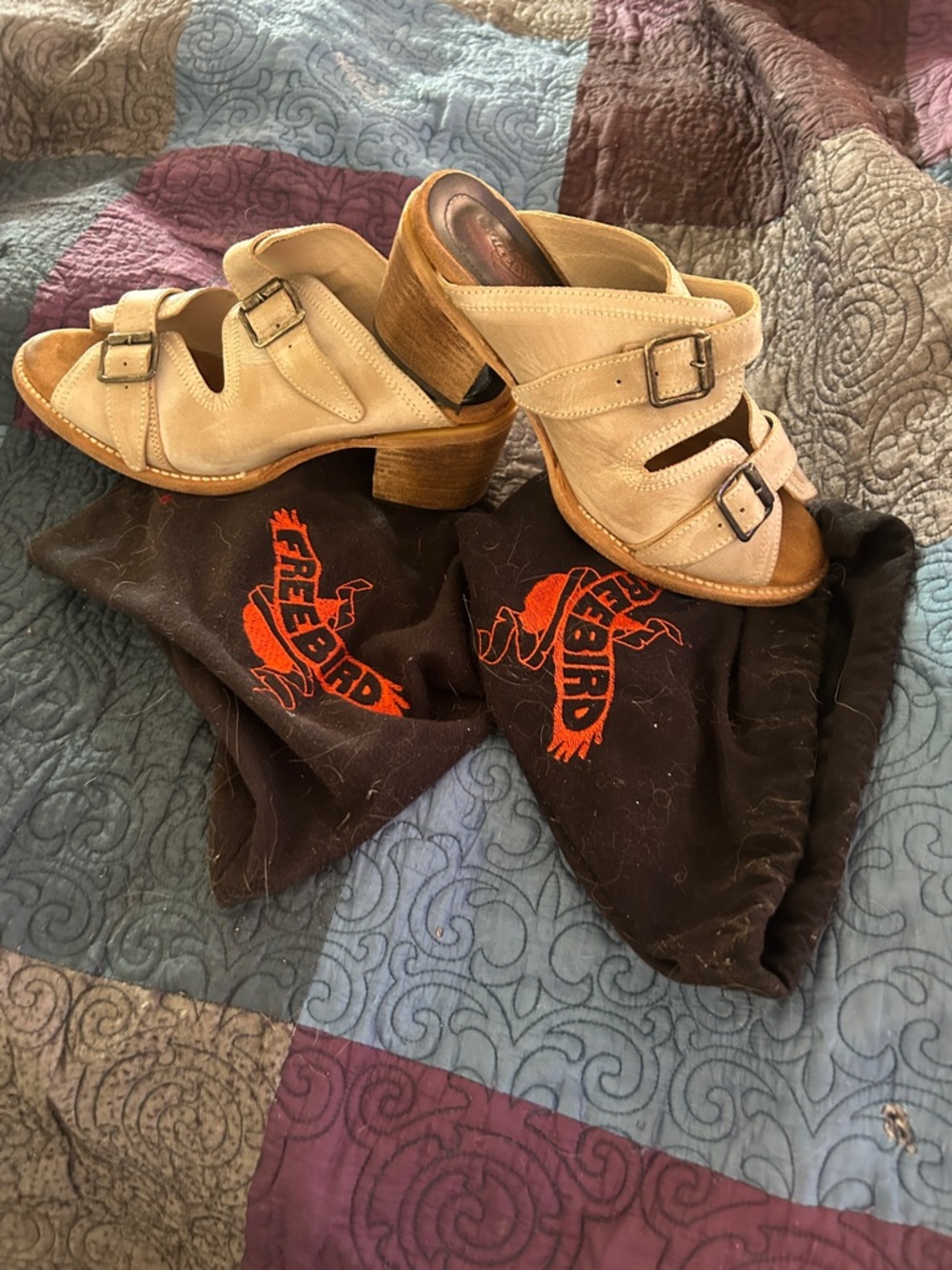 Freebird by Steven Beige Leather Buckle Slide Heels size 11